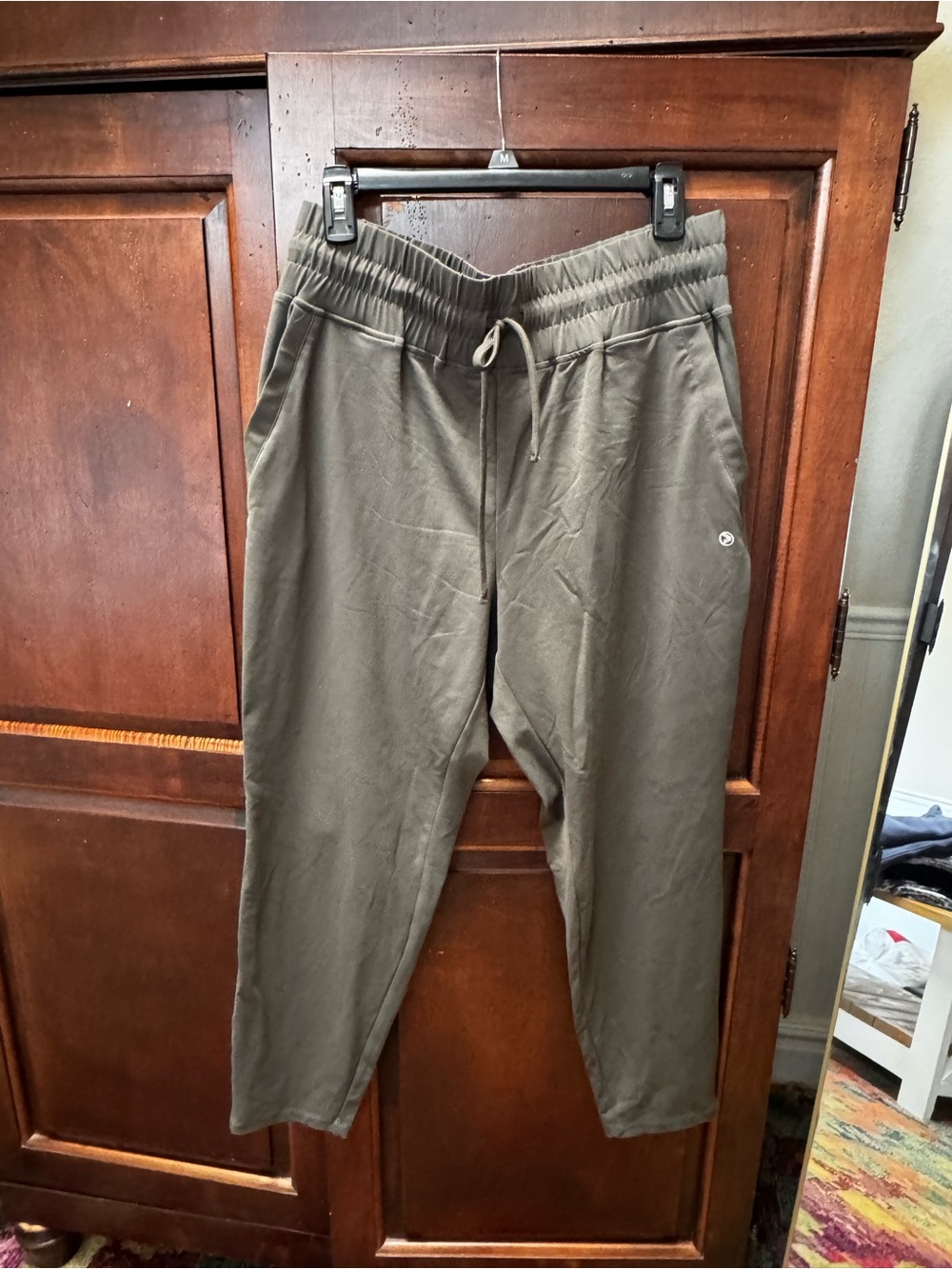 Savvi, XL Wide Waistband Drawstring Jogger Pants - Olive Green